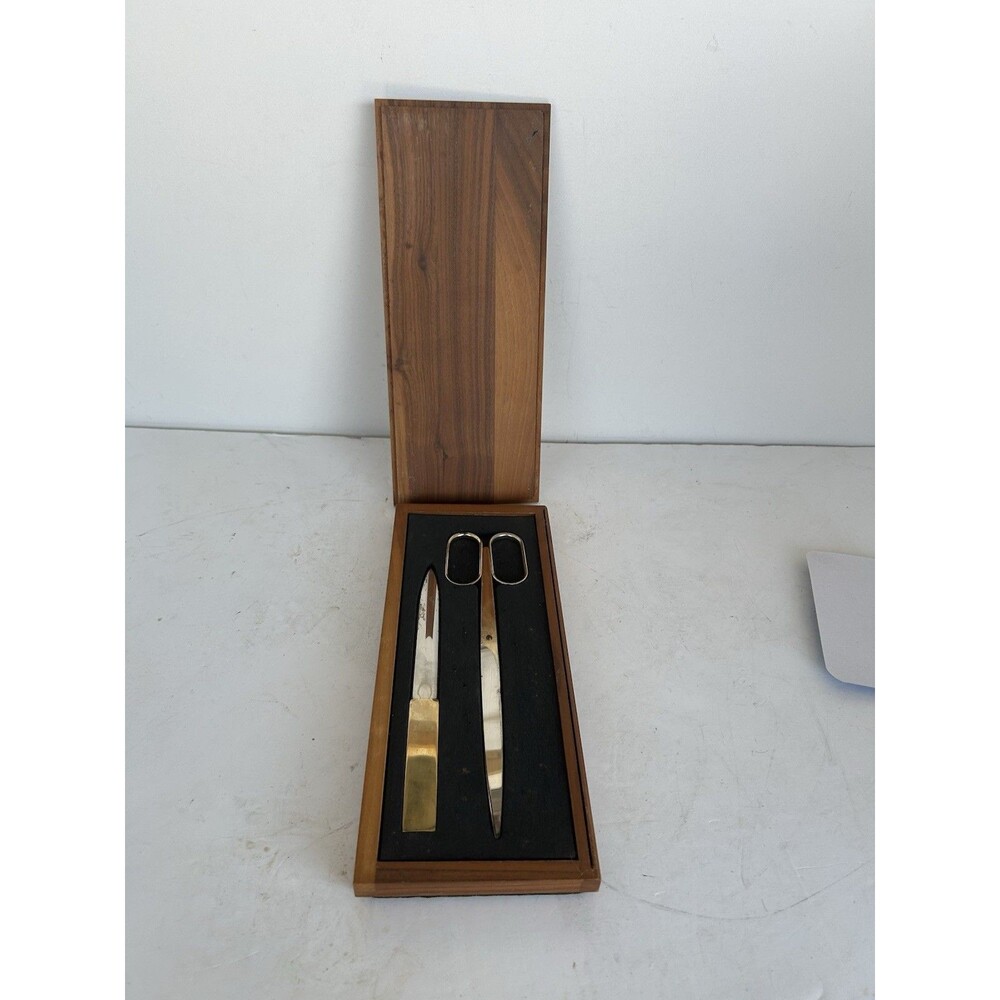 Vintage Solingen W Germany Scissors Letter Opener Desk Set Wood Case MCM